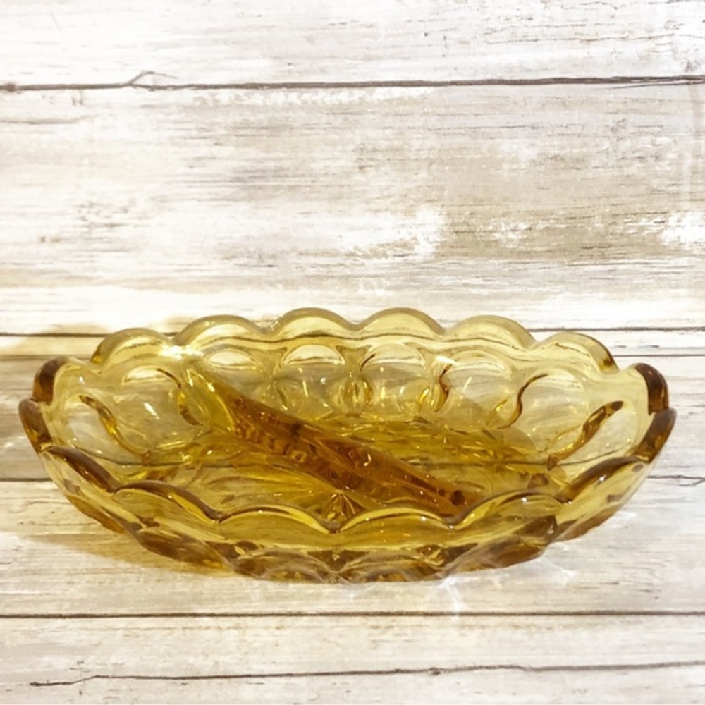 Anchor Hocking Vintage 70s Fairfield Pattern Amber Divided Relish Dish Tableware